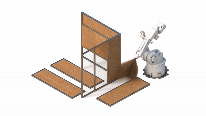 WoodSpray robot arm spraying panels